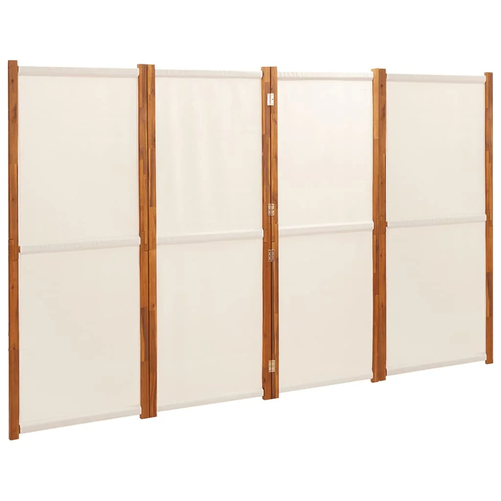 Paravent 4 Panneaux Bois d'Acacia Textilène Crème 280 x 180 cm