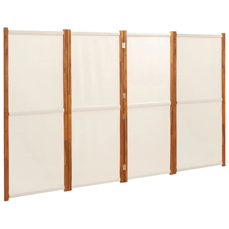 Paravent 4 Panneaux Bois d'Acacia Textilène Crème 280 x 180 cm