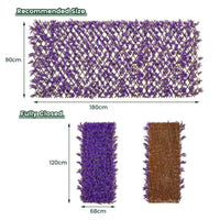 Brise-Vue Extensible Feuillage Artificiel Violet Cadre Saule 180 x 90 cm