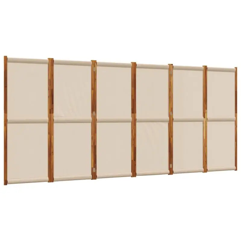 Paravent 6 panneaux acacia et textilène taupe, dimensions 420 x 180 cm