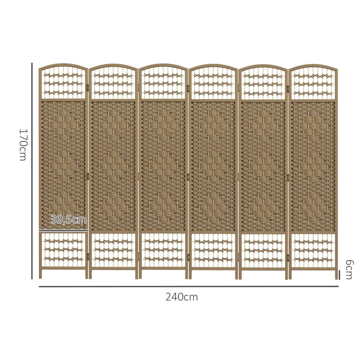 Paravent 6 Panneaux Bambou Fibres de Papier Naturel 240 x 170 cm
