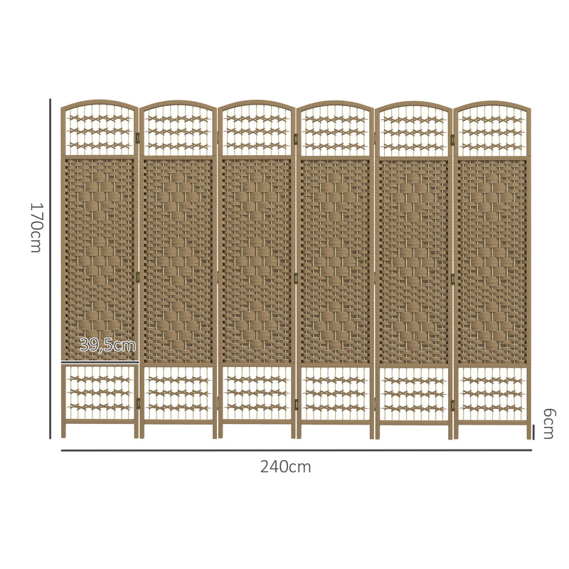 Paravent 6 panneaux bambou fibres de papier naturel, dimensions 240 x 170 cm