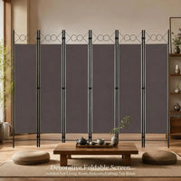 Paravent 6 panneaux tissu anthracite cadre métal, pour une chambre
