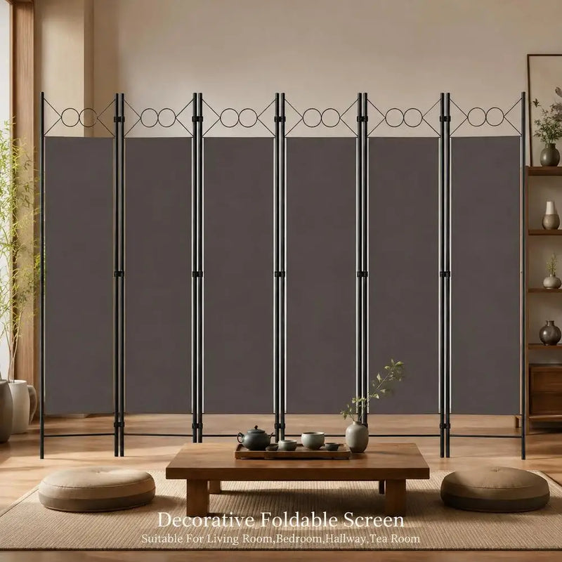 Paravent 6 panneaux tissu anthracite cadre métal, pour une chambre