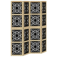 Paravent 4 Panneaux Bois de Paulownia Ajouré Noir Motif Géométrique 180 cm