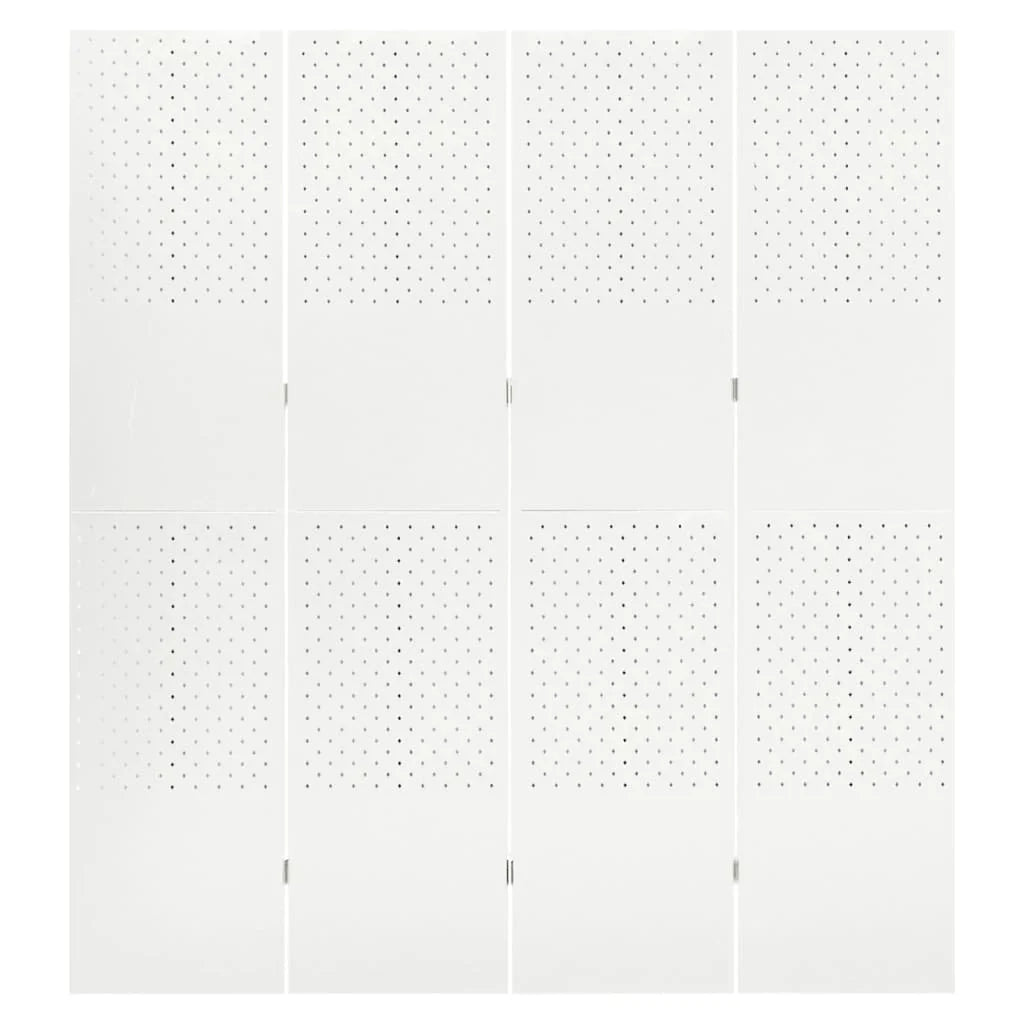 Paravent 4 Panneaux Acier Blanc Perforé 160 x 180 cm