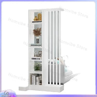 Étagère séparatrice de pièce à lames verticales blanc noir gris, pour un studio