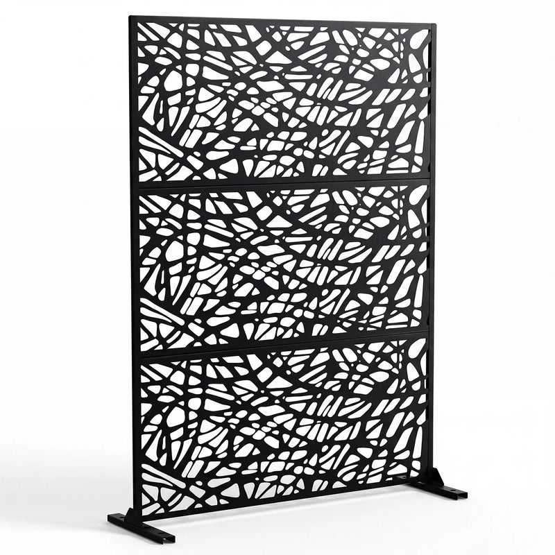 Paravent extérieur acier galvanisé noir motif lignes irrégulières, pour un jardin