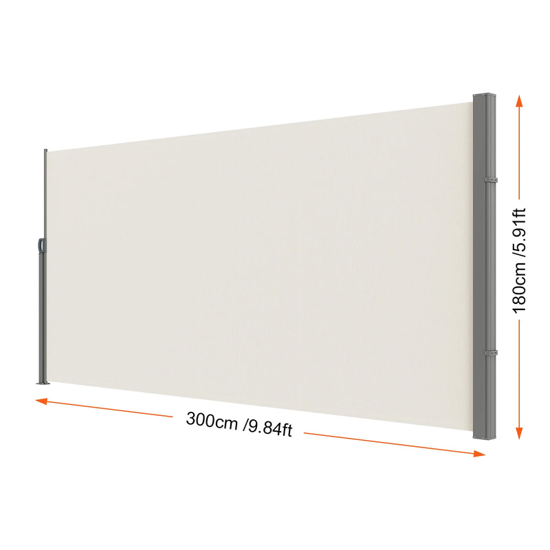 Paravent rétractable latéral extérieur polyester gris beige, dimensions beige, hauteur 180 x longueur 300 cm