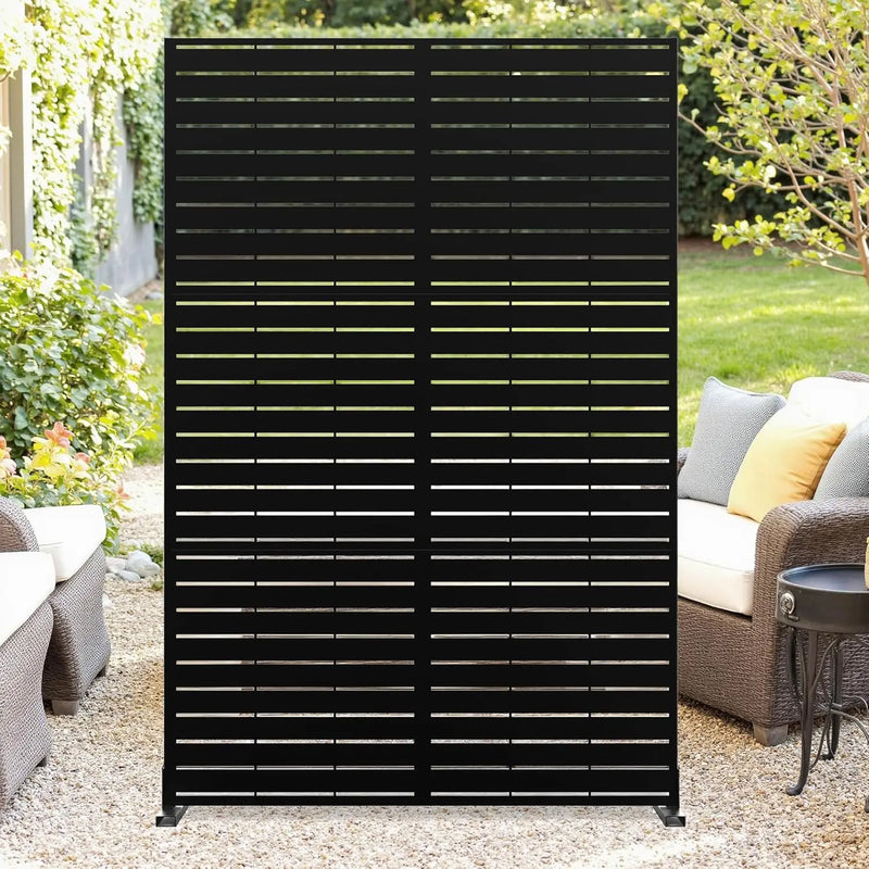 Paravent Extérieur Métal Ajouré Noir Blanc Bois 120 x 183 cm