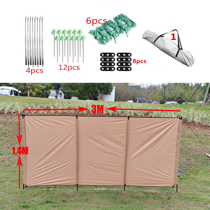 Paravent de camping kaki tissu Oxford, dimensions 300 x 140 cm
