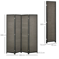Paravent 4 Panneaux Bambou Tressé Pin Marron et Noir 180 x 180 cm