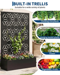 Paravent extérieur jardinière acier noir 4 motifs ajourés, dimensions 112 x 180 cm