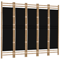 Paravent 5 Panneaux Bambou Toile Noire Hauteur 200 cm