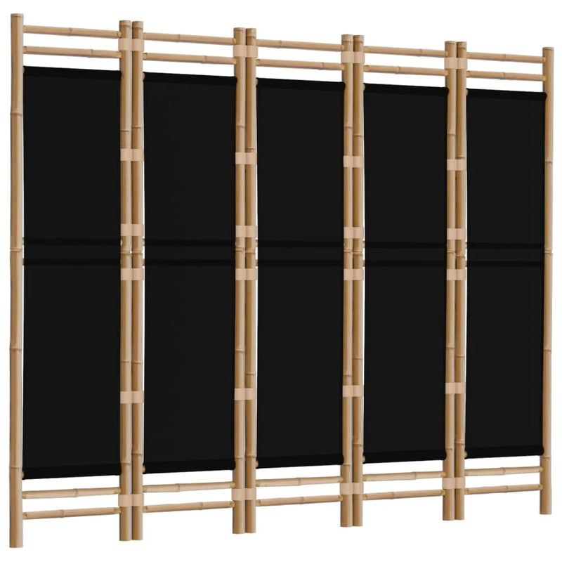 Paravent 5 Panneaux Bambou Toile Noire Hauteur 200 cm