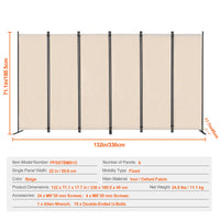 Paravent 3, 4 ou 6 panneaux Oxford noir gris beige, coloris beige, 6 panneaux, 336 x 180,5 cm