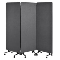 Cloison acoustique 3 panneaux gris foncé sur roulettes