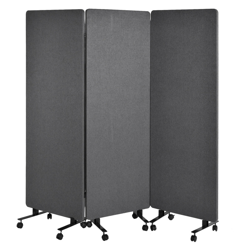 Cloison acoustique 3 panneaux gris foncé sur roulettes