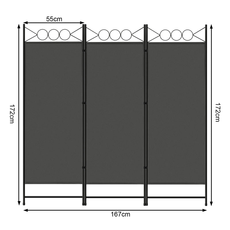 Paravent 3 ou 4 panneaux métal et polyester gris foncé, 3 panneaux, 167 x 172 cm
