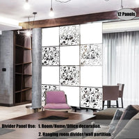 Cloison amovible 12 panneaux PVC suspendus blanc noir, coloris blanc, 6 panneaux ajourés et 6 pleins
