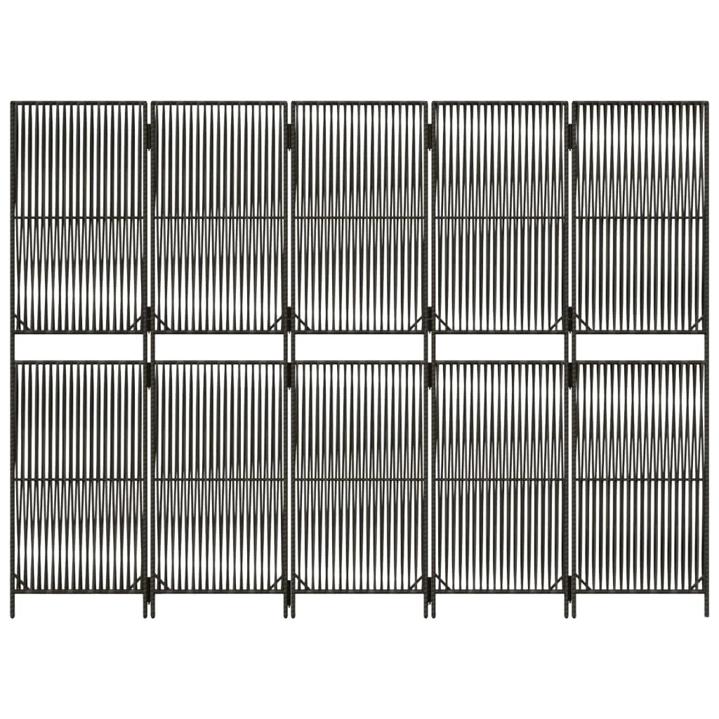 Paravent Pliant 5 Panneaux Polyrotin Gris Tissage Linéaire Cadre Acier