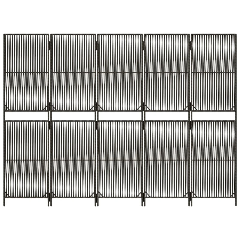 Paravent Pliant 5 Panneaux Polyrotin Gris Tissage Linéaire Cadre Acier