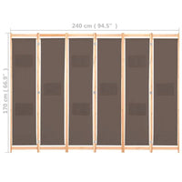 Paravent 6 Panneaux Bois et Tissu Marron 240 x 170 cm