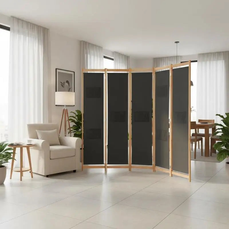 Paravent 6 panneaux tissu gris anthracite avec poches