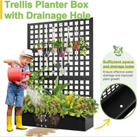 Paravent extérieur jardinière treillis carreaux métal noir, pour un jardin