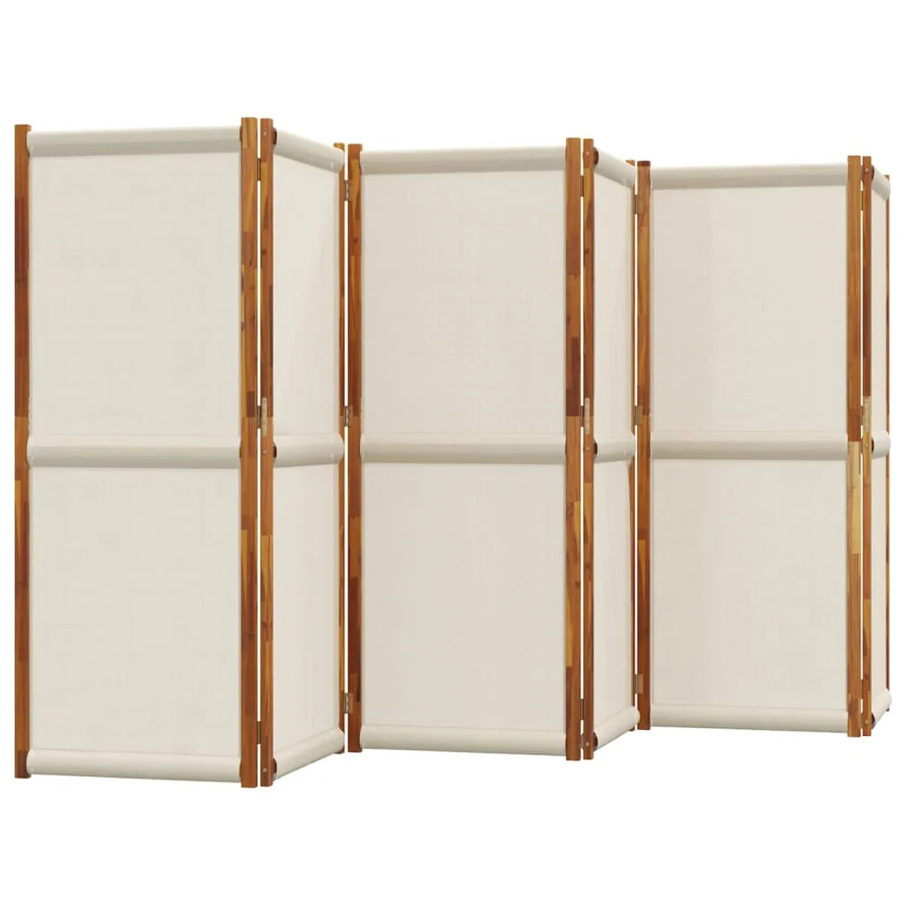 Paravent 6 Panneaux Acacia Toile Écru 420 x 180 cm