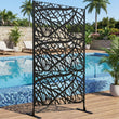 Paravent Extérieur Acier Galvanisé Noir Motif Lignes Irrégulières 119 x 183 cm