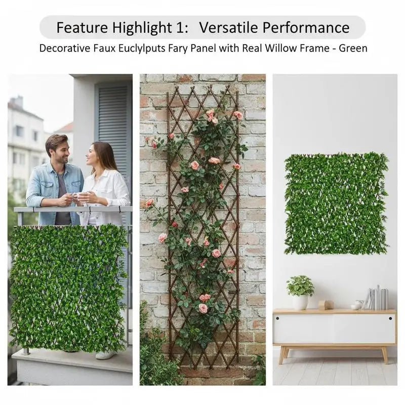 Brise-Vue Extensible Feuillage Eucalyptus Vert Cadre Saule 180 x 90 cm