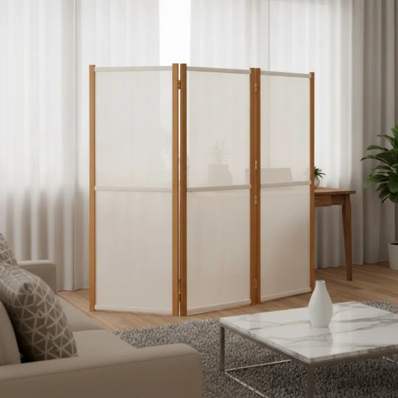 Paravent 3 Panneaux Bois d'Acacia Textilène Crème 210 x 180 cm