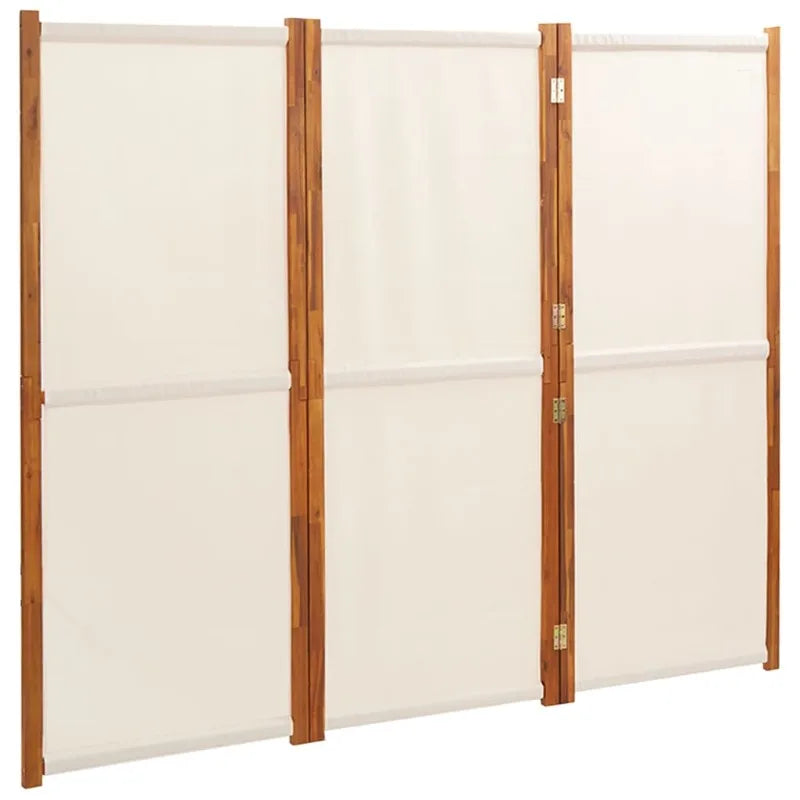 Paravent 3 Panneaux Bois d'Acacia Textilène Crème 210 x 180 cm