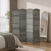 Paravent 4 Panneaux Tressé Gris Cadre Bois de Pin 180 x 180 cm