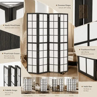 Paravent Japonais 4 Panneaux Quadrillé Pin Noir 160 x 170 cm