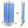 Paravent Médical 4 Panneaux Métal Rideaux PVC Bleus sur Roulettes