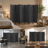 Paravent 6 Panneaux sur Roulettes Tissu Anthracite 335 x 173 cm