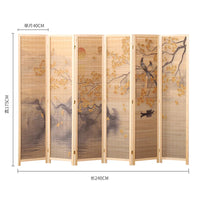Paravent chinois 6 panneaux bambou paysage encre naturel, dimensions 6 panneaux de 40 x 175 cm