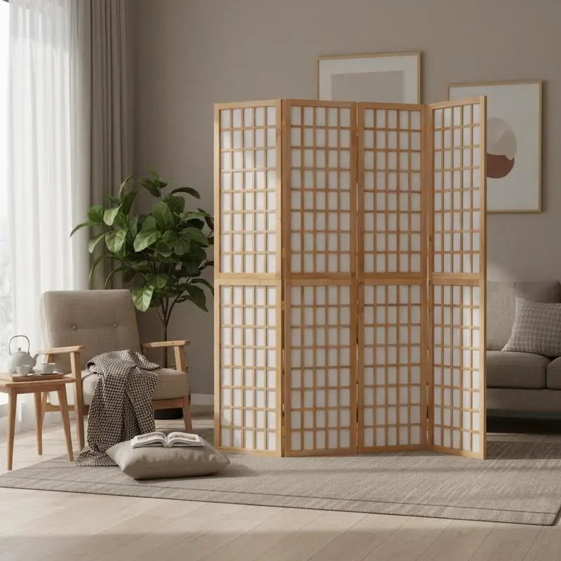 Paravent japonais shoji 5 panneaux bois clair papier de riz