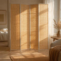 Paravent 4 Panneaux Bambou Fibres de Papier Cadre Blanc Naturel 180 x 180 cm