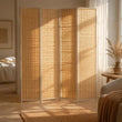 Paravent 4 Panneaux Bambou Fibres de Papier Cadre Blanc Naturel 180 x 180 cm
