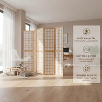 Paravent japonais shoji 5 panneaux bois clair papier de riz, pour une chambre