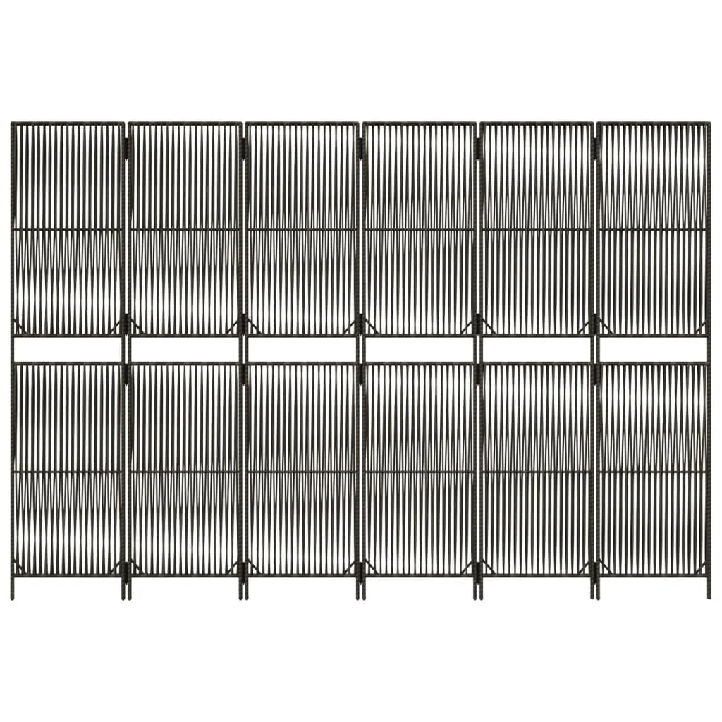Paravent Pliant 6 Panneaux Polyrotin Gris Cadre Acier Intérieur Extérieur