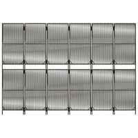 Paravent Pliant 6 Panneaux Polyrotin Gris Cadre Acier Intérieur Extérieur