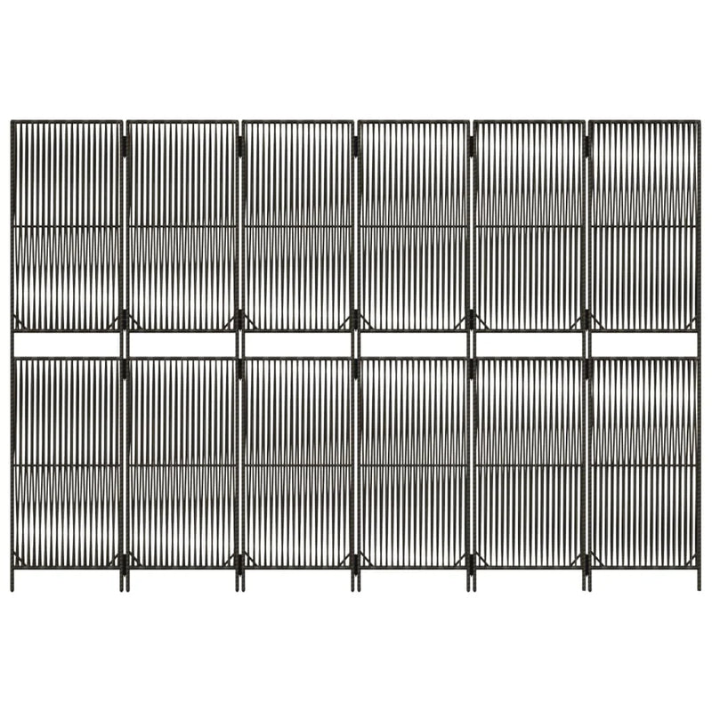 Paravent Pliant 6 Panneaux Polyrotin Gris Cadre Acier Intérieur Extérieur