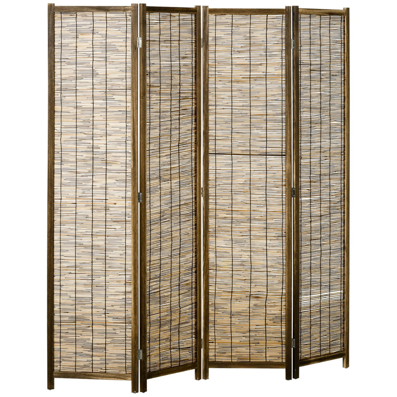 Paravent 4 Panneaux Paulownia et Roseau Naturel 160 x 170 cm
