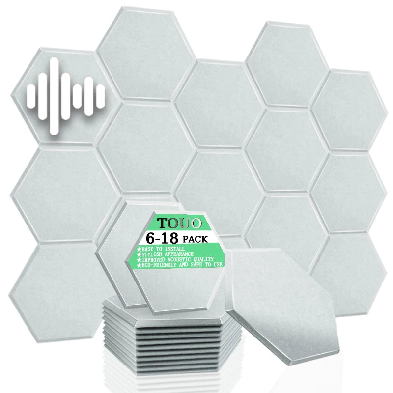 Panneau Acoustique Mural Hexagonal Polyester 6 à 18 Pièces 0,8 cm