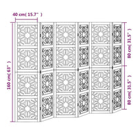 Paravent 6 Panneaux Bois Paulownia Motif Géométrique Ajouré Noir 160 cm