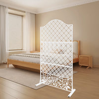 Paravent blanc acier treillis arqué frise florale autoportant, pour une chambre
